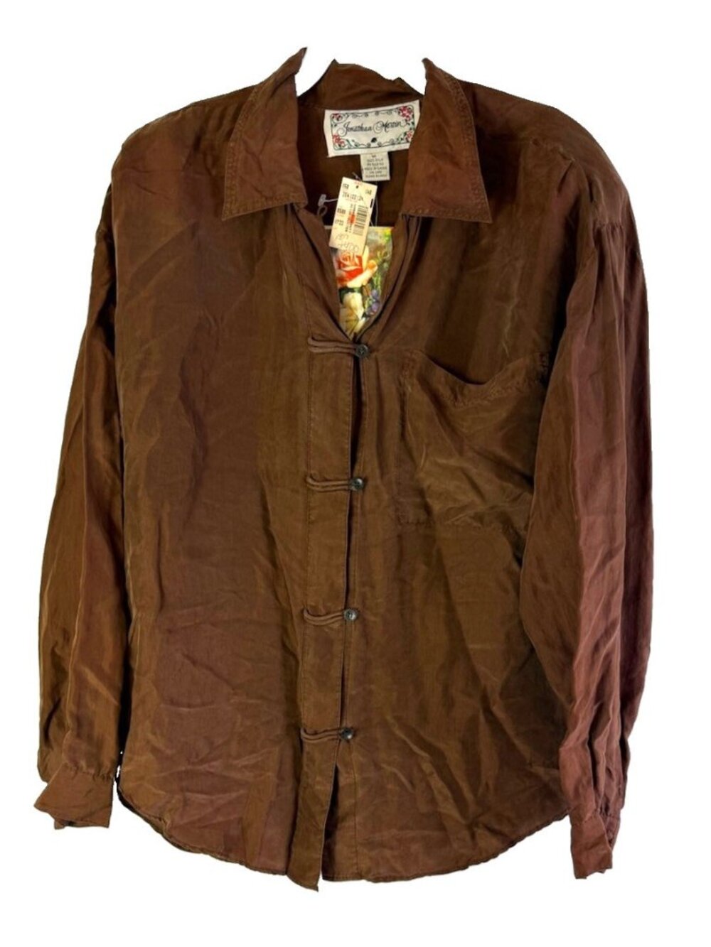 Deadstock Vintage 80s Silk Button Shirt Flowy Gauzy Clean Girl